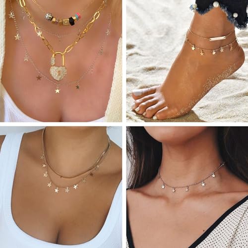 Kyutong 5 Meters Gold Chain for Jewelry Making Dangling Star Cable Chain Links Women Necklace Chain Bulk with Lobster Clasps Jump Rings for Jewelry Making Supplies - color: Gold Star