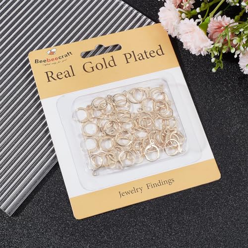 Beebeecraft 1 Box 50Pcs Round Earring Hooks 18K Gold Plated French Earring Hooks Huggies Leverback Findings 15x11.5mm for Jewelry Making - color: 15x11.5mm Round Earring Hooks
