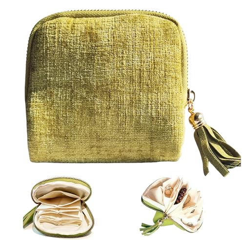 Travel Jewelry Organizer Case - Velvet Zipper Pouch with 6 Compartments for Bracelets, Earrings, Necklace, Anti-Scratch Storage, Valentine Gifts for Women (Avocado Green) - color: Avocado Green