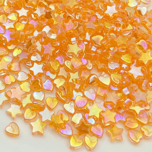 450Pcs Acrylic Beads AB Crystal Star Beads Heart Beads for Jewelry Making DIY Bead Bracelet Necklace Earrings(Orange Yellow) - color: Orange Yellow
