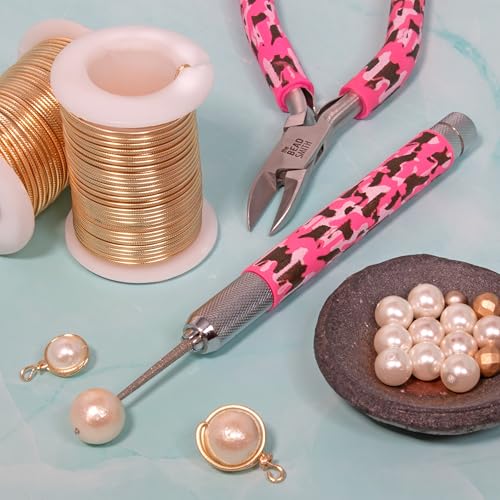 The Beadsmith Pink Camouflage Set – 6 Piece Kit: Pistol Grip Chain Nose, Round Nose, Flat Nose, Side Cutter Pliers w/Tweezers, Reamer and Zippered Pouch – 6 Inch Jewelry Making Tools