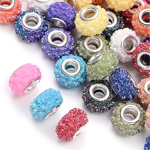 PIPITREE 50PCS Acrylic Beads 15 * 9mm Focal Beads for Pens Acrylic Flat Bulk Bead Floral Pattern AB Mixed Color 6mm Large Hole Bead for Keychains Beadable Pens DIY Crafts Jewelry Making & Gift Giving - color: Floral Pattern