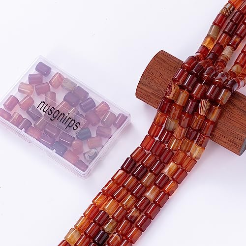 Natural Red Agate Cylinder Tube Beads 10x14mm 38cm/str Loose Semi Gemstone Stone Beads for Making Bracelets Necklace - color: Red Agate
