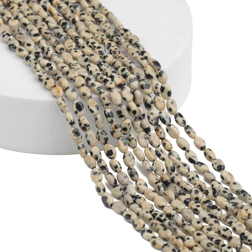 70pcs Natural Dalmatian Stone Beads，4x6mm Egg Shape Loose Gemstone Beads for Jewelry Making Design Earring Necklace - color: rondelle