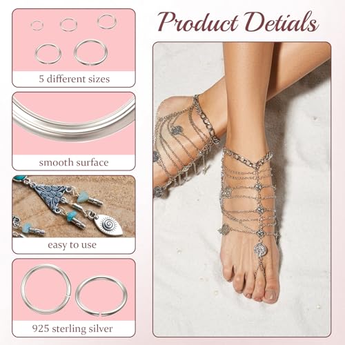 Giantree 20 Pcs 925 Sterling Silver Open Jump Rings, Jewelry Connecting Rings, Sizes 4mm, 5mm, 6mm, 7mm, 9mm, Round Clasps Suitable for DIY Earrings, Necklaces, Bracelets, and Repair Supplies