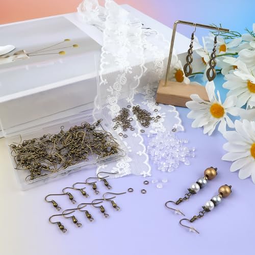 TOAOB 300pcs Earring Hooks Kits Antique Bronze French Ear Wires with Ball and Coil 18mm Fish Hook Earring Making Supplies with Jump Rings and Clear Silicone Ear Backs for DIY Jewelry Findings - color: Antique bronze