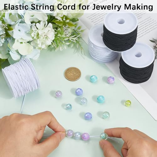 4 Rolls 0.8MM 104 Yards Elastic Stretch Cords Round Sturdy Stretch Black White Fibre Soft Beading Thread Arts Sewing Accessories Cord for Jewelry Making Necklace Bracelet DIY Crafts Supply - size: 0.8mm