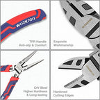WORKPRO Pliers Set, Premium Cr-V Construction, Includes 6 Inch Slip Joint, Long Nose, Diagonal Cutting, 8 Inch Groove Joint, 7 Inch Linesman and Storage Pouch, for Basic Repair - size: 5-piece