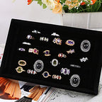 Tinsow Black Stackable 7 Slots Jewelry Rings Earrings Tray Velvet Showcase Display Organizer (Black) - color: Black