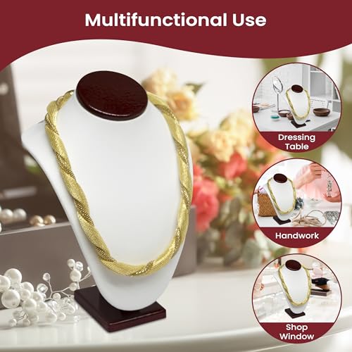 Novel Box Cherrywood/White Stand Jewelry Necklace Display 5.5x3x7.5 Inches - Freestanding Travel Necklace Holder Stand - Necklace Mannequin Organizer Stands - Necklace Displays Small - color: Rosewood/White, size: Small