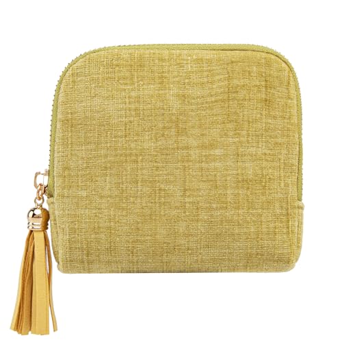Cute Coin Purse Small Travel Jewelry Case with Tassel Mini Travel Jewelry Bag Organizer Pouch for Coins Bracelets, Fashion Accessories Mini Organizer Storage Bag for Women (A-Lemon Yellow) - color: A-Lemon Yellow