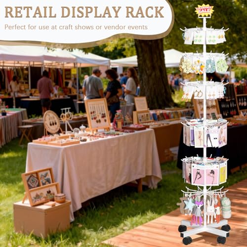 Retail Display Stand Store Display Rack 6 Tier Metal Spinning Display Stand Rack with Wheels Keychain Jewelry Stocking Hat Stand with Hooks for Malls, Showroom, Retail Store (6 Tier White) - color: 6 Tier White