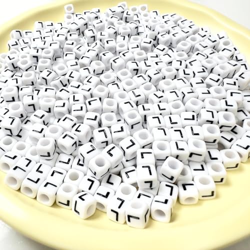 500Pcs Square White Letter Beads L 6X6mm Individual Cube Alphabet Beads for Friendship Bracelets Making - color: Square - L