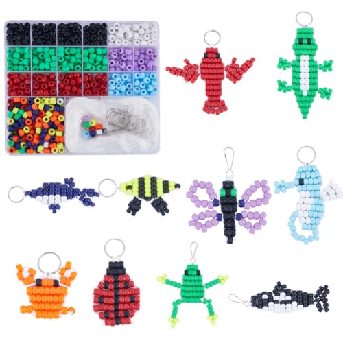 SUNNYCLUE 1 Box DIY 10 Sets Bead Animals Keychain Kit 8mm Large Hole Pony Beads Pets Animal Video Tutorials Red Green Gecko Lizard Beading Animal Bead Pet Key Chains Polyester Cord String for Crafts - color: Upgraded-8mm Pony Beads Kit Animal Themed
