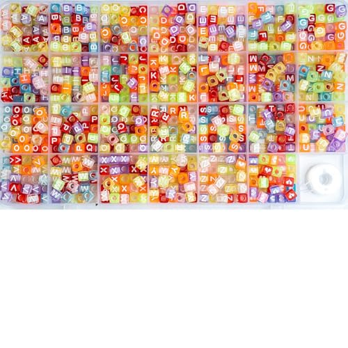Acrylic Letter Beads 4mm Flat Round, 6mm Square - Beads for Making Friendship Bracelet or Necklace (Square Transparent Color with White) - color: Square transparent color with white