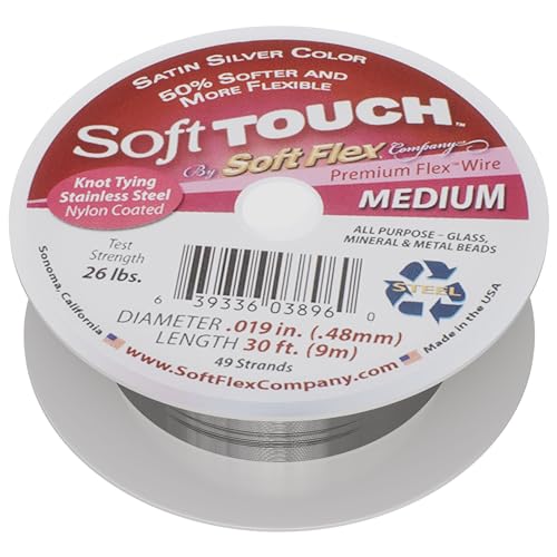 Soft Flex 49 Strand Stringing Wire - Flexible Braided - Medium 0.19 Diameter - Jewelry Making Bead Wire - Satin Silver - style: 30 Feet