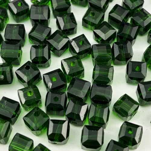 200pcs 4mm Cube Crystal Glass Beads for Jewelry Making Faceted Square Crystal Glass Bead Spacer Beads Loose Beads for Bracelet Earring Necklace DIY Craft(Dark Green) - color: Dark Green, size: 4mm