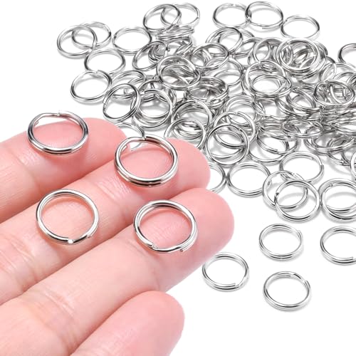 100PCS 1/2" Small Split Ring for Keychains, Double Loops Split Jump Rings Jewelry Making Necklaces Bracelets Earrings Metal Tiny Small Key Ring for Pet Collar Tag, Luggage Tag DIY Craft Accessories - color: 12.4mm Outter Dia.; 10mm Inside Dia. Silver