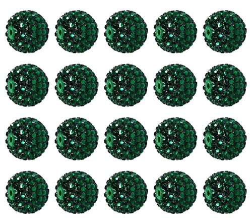 20mm Rhinestone Beads for Pens, 20Pcs Chunky Large Spacer Bead for DIY Pens Phone Chain Keychain Candy Sparkle Bling Ball Beads Bulk Christmas (Dark Green) - color: Dark Green 20MM 20Pcs, size: 20MM