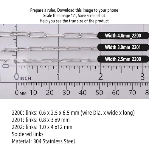 THREENEST 32.8-Feet Width 2.5mm Stainless Steel Paperclip Chains, Soldered Cable Long Craft Chain for Necklace Bracelet Earring Jewelry Making (2200-10M) - color: Stainless Steel, size: Width 2.5mm-32.8 Feet
