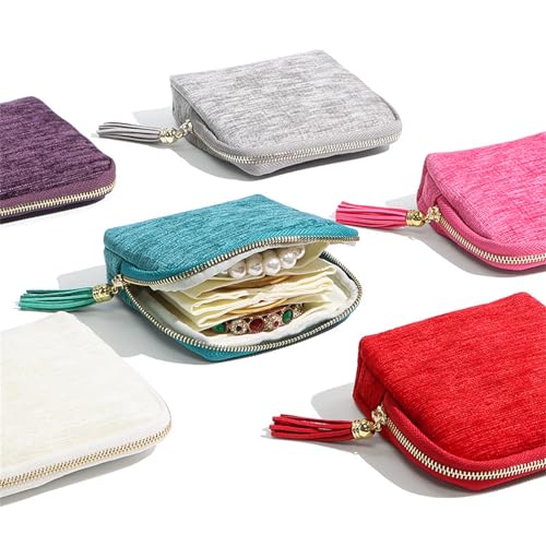Travel Jewelry Organizer Case, Small Jewelry Pouch Bags with Zipper & Tassel, Travel Jewelry Case for Earrings Necklaces Rings Bracelets Brooches, Travel Gifts for Women - color: Grey