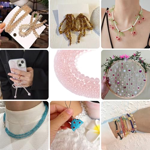 6 Strands Transparent Faceted Glass Beads 3/4/6/8mm Crystal Rondelle Glass Loose Spacer Beads for DIY Bracelet Necklace Wristband Keychain Jewelry Craft Making 2.3~8x2~6mm, Pink - color: 3/4/6/8mm-Pink