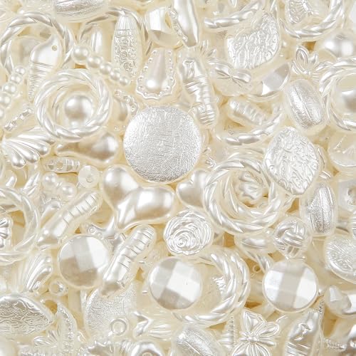 200G Vintage Acrylic Beads 240-320pcs White Pearl Aesthetic Bead Bulk Color Flower Leaf Acrylic Beads for Keychain Bracelets Jewelry Making DIY Plastic Crafts(White) - color: white