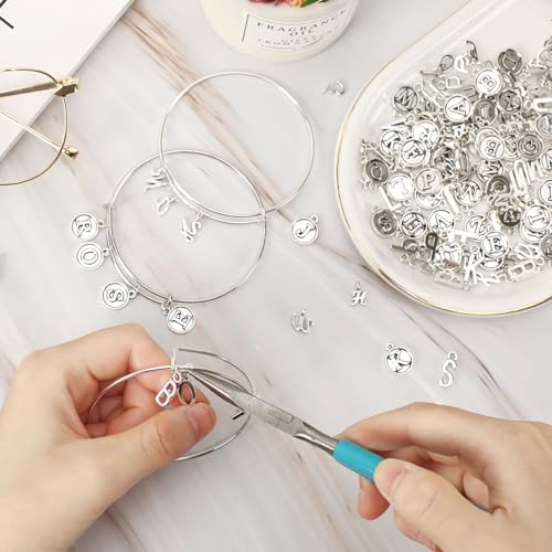 SANNIX 156Pcs/6 Sets Letter Charms, Alphabet ABC Letter Charms 3 Styles Capital A-Z DIY Bracelet Necklace Pendants with 200Pcs Open Jump Rings for Jewelry Making, Antique Silver - color: Silver