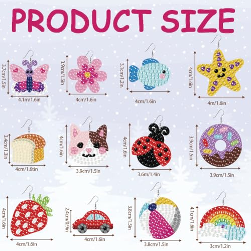 BEUNITONE 12 Pairs Diamond Art Earring Kit for Making Earrings, DIY Diamond Art Fun Earrings for Women, Drop Dangle Earring Making Kit Handmade Gifts for Birthdays, Christmas - style: Mixed Element-1