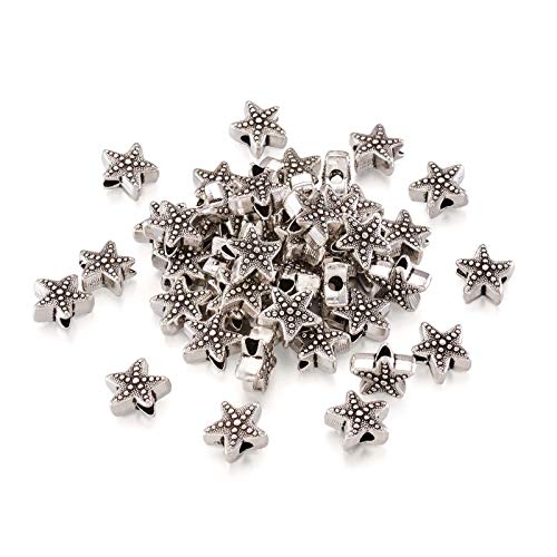 Fashewelry 50Pcs Antique Silver Starfish Beads Ocean Animal Spacer Tibetan Metal Sea Life Charm Beads 10x11mm for Jewelry Making Supplies Crafts DIY - color: Antique Silver Starfish-1