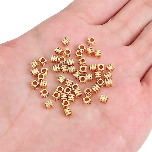 BEADIA 14K Gold Plated Cube Spacer Beads Draw Line 3x3mm 50pcs for Jewelry Making Findings Non Tarnish - color: 14K Gold, size: 3x3mm Draw Line Cube