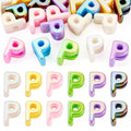 Beadthoven 20pcs Big Letter P Beads Large Hole Bubble Alphabet Acrylic Beads Charm Iridescent Plastic P Shape Loose Chunky Spacers for Jewelry Making Bracelet Necklace Keychains Shoelaces Crafts - color: P