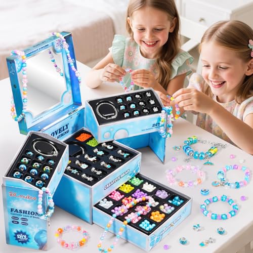 BLmukce Charm Bracelet Making Kit for Girls Ages 8-12, DIY Jewelry Making Kit & Craft Set with Beads, Charms & Necklace Kit Birthday Christmas Gift for Kids 4-6 7 8 Years Old Girl - color: Blue