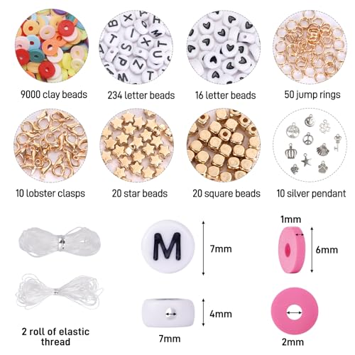 QUEFE 9000 Clay Beads Bracelet Making Kit, 72 Colors Friendship Bracelet Beads, Polymer Heishi Beads with Charms for Jewelry Making, Gifts, Crafts, Preppy