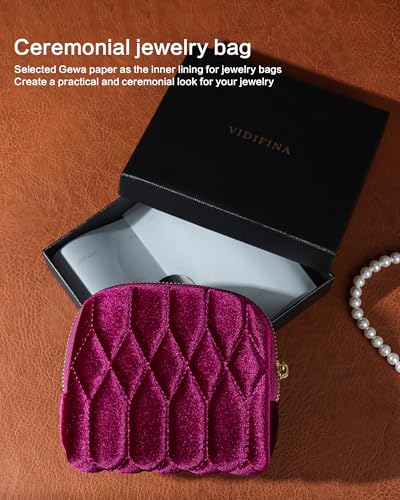 Small Travel Jewelry Case, Mini Travel Jewelry Bag with Zipper, 5-Layer Velvet Organizer Pouch for Bracelet Rings Earrings - Diamond Stitched Velvet Rose Purple - color: RosePurple