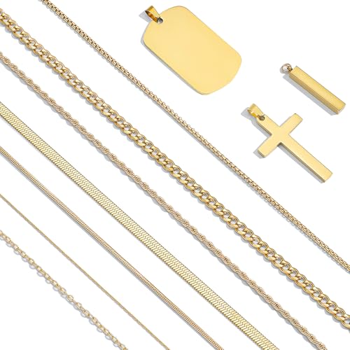 NEWITIN 15 Pieces Silver Jewelry Set for Men Stainless Steel Cuban Link Necklace Bracelet Cross Pendant Necklace Vintage Ring Cuban Jewelry Set for Men Women - color: Gold Necklaces Set