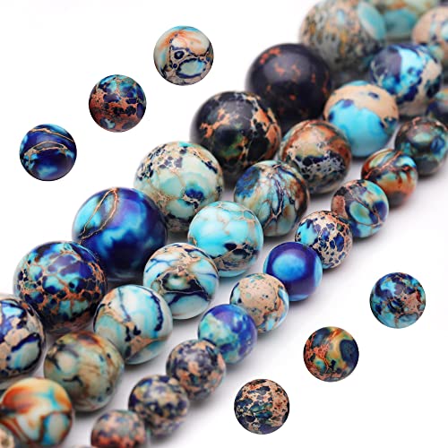 Youngbling Natural Gemstone Beads for Jewelry Making,8mm Mixed Blue Imperial Jasper Polished Round Smooth Stone Beads,Genuine Real Stone for Bracelet Necklace 16 Inch - color: Mixed Blue Imperial Jasper, size: 8mm