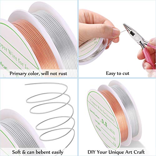MIKIMIQI 2 Pack Jewelry Wire - 20 Gauge Tarnish Resistant Copper Beading Wire for Jewelry Making, 0.8mm X 3m Each (Silver, Rose Gold) - color: Silver,Rose Gold