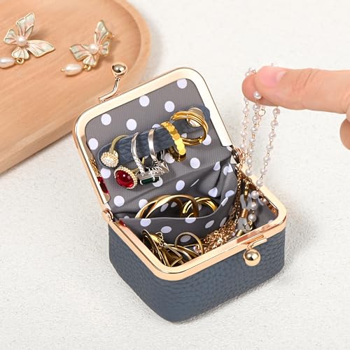 Zivyes Mini Jewelry Box Travel Small Coin Purse Organizer Case Genuine Leather Tiny Size (B-blue) - color: B-Blue-Standard