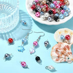 Ipotkitt 100 Pcs Colorful Pearlized Glass Pearl Charms Two Hole Round Links Charms End Drop Bead Connectors for DIY Jewelry Making - color: 100pcs-Glass Pearl Links-17x8mm