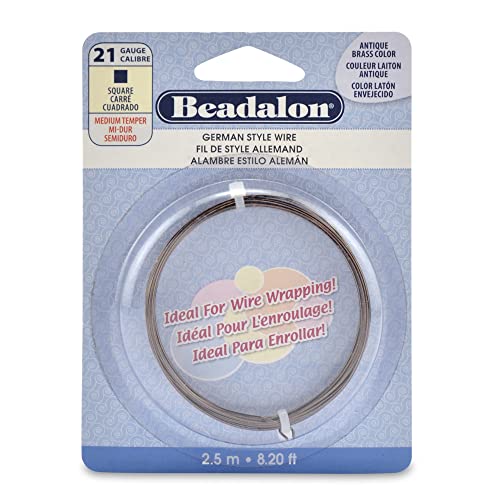 Beadalon German Style Wrapping Wire, Square, Antique Brass Color, 21 Gauge, 2.5 m / 8.2 ft - color: Antique Brass, size: 21 gauge/.028 In-2. 5 m/8. 2 ft