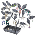 MyGift Jewelry Tree w/Bird Nest 48 pair Earrings Holder, Bracelets/Necklace Organizer Stand (Silver Metal) - color: Silver Metal