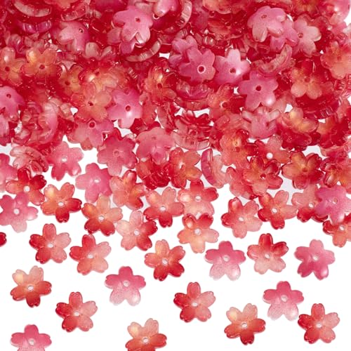 PAGOW 160 Pcs Glass Flower Beads, Flower Beads for Jewelry Making, Cherry Blossom Bead, Flowers Bead for Crafts, Bracelet Earring Necklace - color: Red Cherry-160pcs