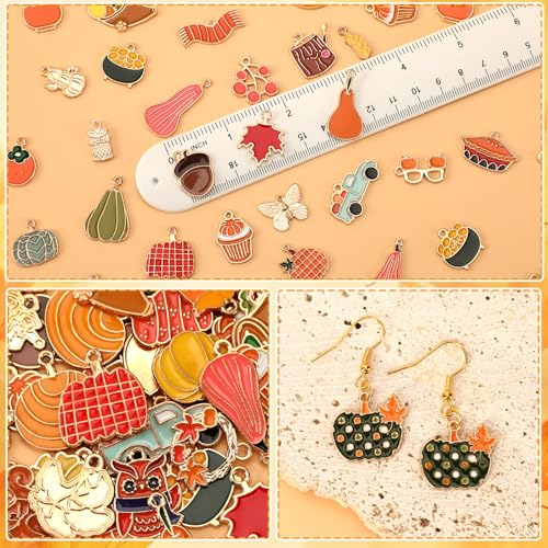 SANNIX 350pc Fall Charms, Thanksgiving Enamel Pumpkin Maple Leaf Turkey Autumn Charms for Jewelry Making, Bulk for Bracelets, Necklaces, Earrings, Craft Making - color: Fall Color