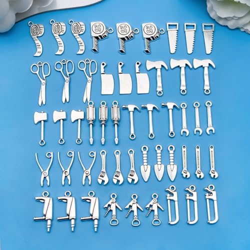 Youdiyla 51pcs Alloy Ancient Silvery Father's Day Series Tool Set Pendant Jewelry Making DIY Keychain Earrings Pendant Various Design Charms for Jewelry Making Bracelets Necklace (M351) - color: M351