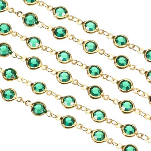 uxcell 2 Yards Green Rhinestone Chain Bulk with Gold Plated Brass Chain for Jewelry Making Craft DIY Bracelet, Necklace, Glass, Shoes, Clothes Decoration (1 Yard for Each Piece) - color: Green Gold