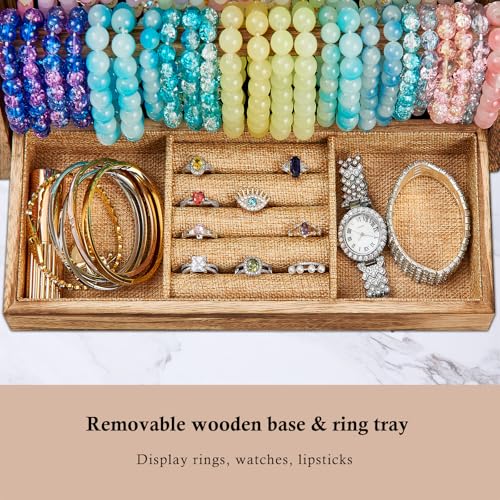 Pinzoveco Bracelet Holder, 3 Tier Rustic Bracelet Holder Display with 2 Tier Earring Organizer, 5 Tier Wooden Jewelry Display for Vendors, Home and Store