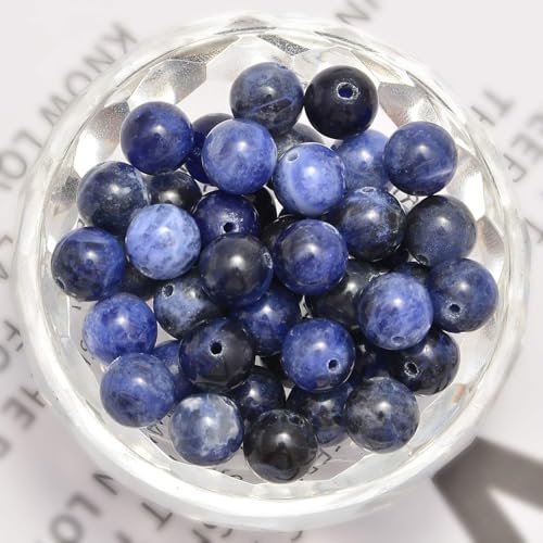 100pcs Natural Stone Beads 8mm Blue Sodalite Round Genuine Real Stone Beading Loose Gemstone Hole Size 1mm DIY Charm Smooth Beads for Bracelets Necklaces Earrings Jewelry Making Crafts - color: Blue Sodalite