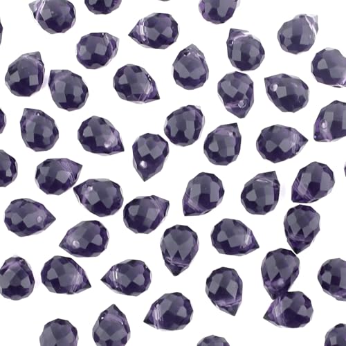 100pcs Purple Violet Faceted Crystal Glass Beads 8x10mm, Shiny Teardrop Glass Beads for Jewelry Making, Crystal Beads for Bracelet Necklace Earring DIY Craft - color: Purple Violet