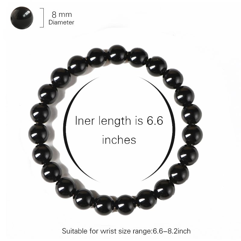 Handmade 8mm Beaded Bracelets For Men Protection Bracelet For Women Chakra Feng Shui Stretchy Handmade Lucky Money Stretchy Crystal Bracelets Best Gifts - color: Black Tourmaline 3PCS